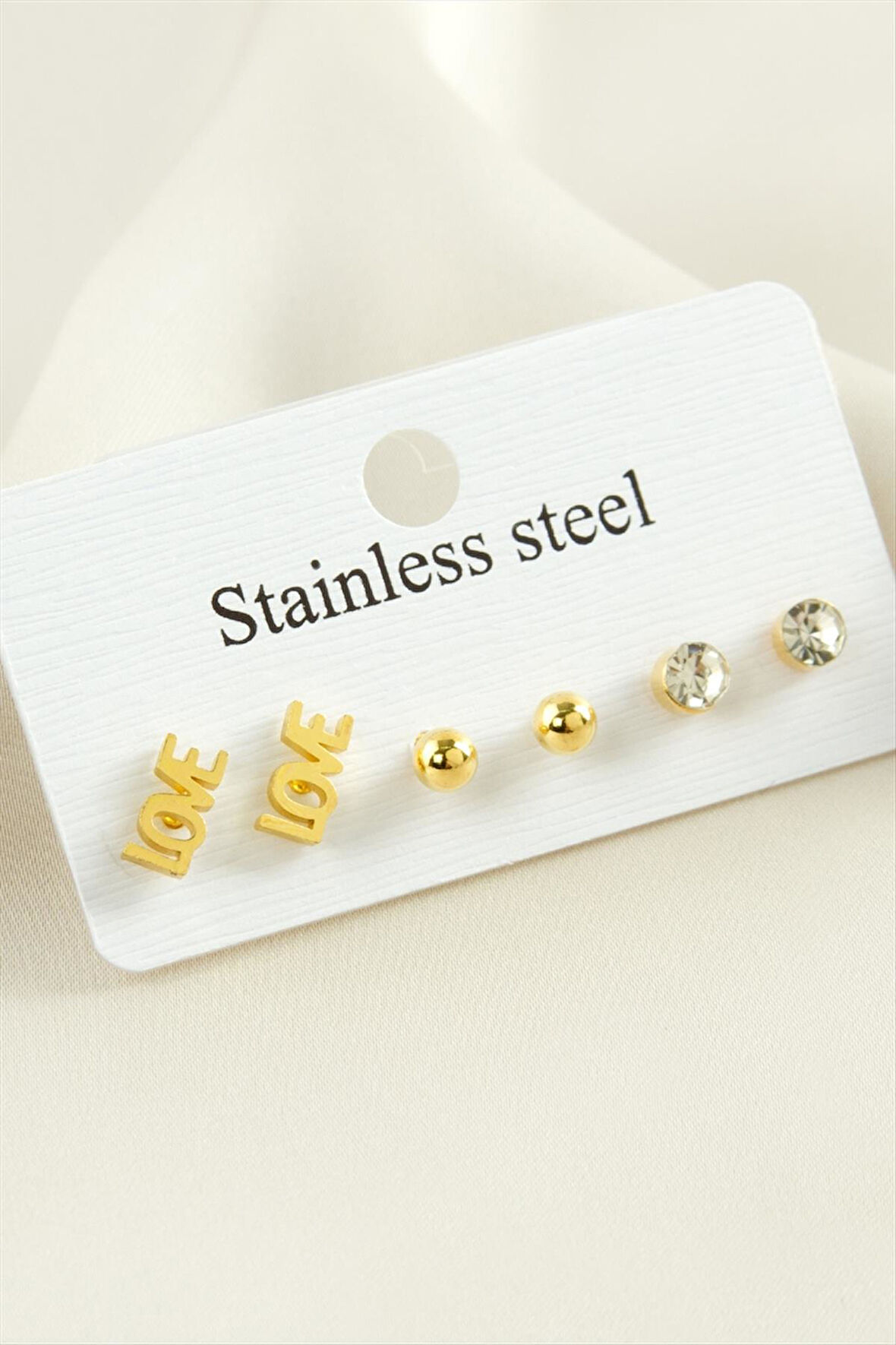 6 Adet Love Yazılı Taşlı Çelik Küpe