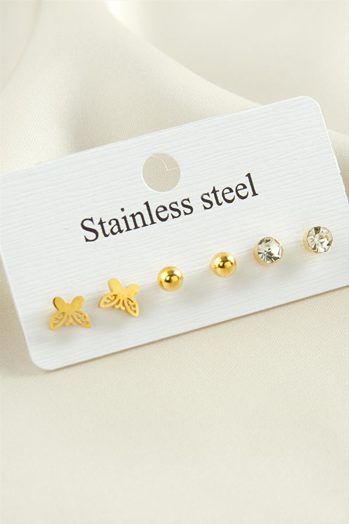 6 Adet Kelebek Taşlı Çelik Küpe