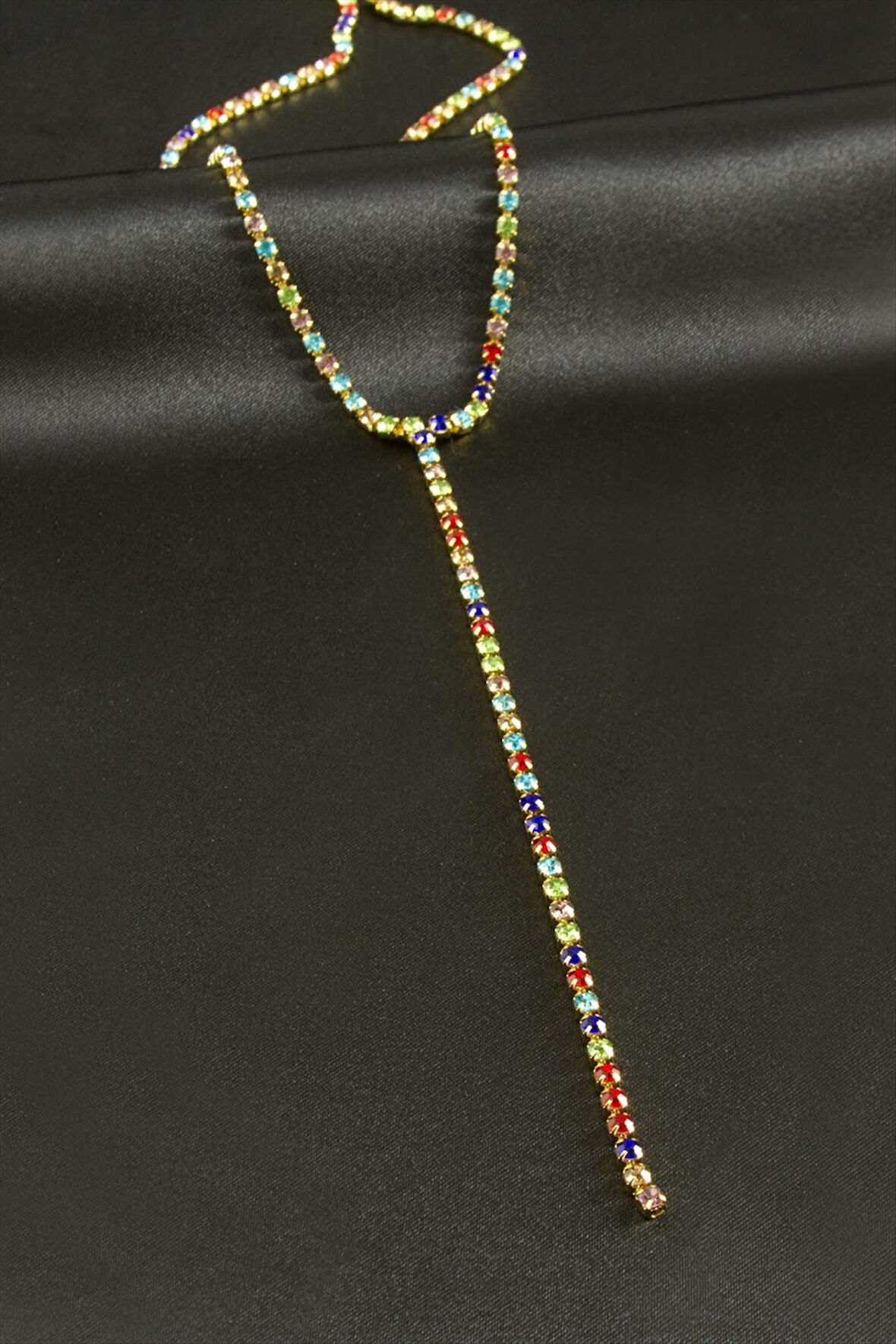 Şerit Taşlı Çelik Y Kolye 2 mm