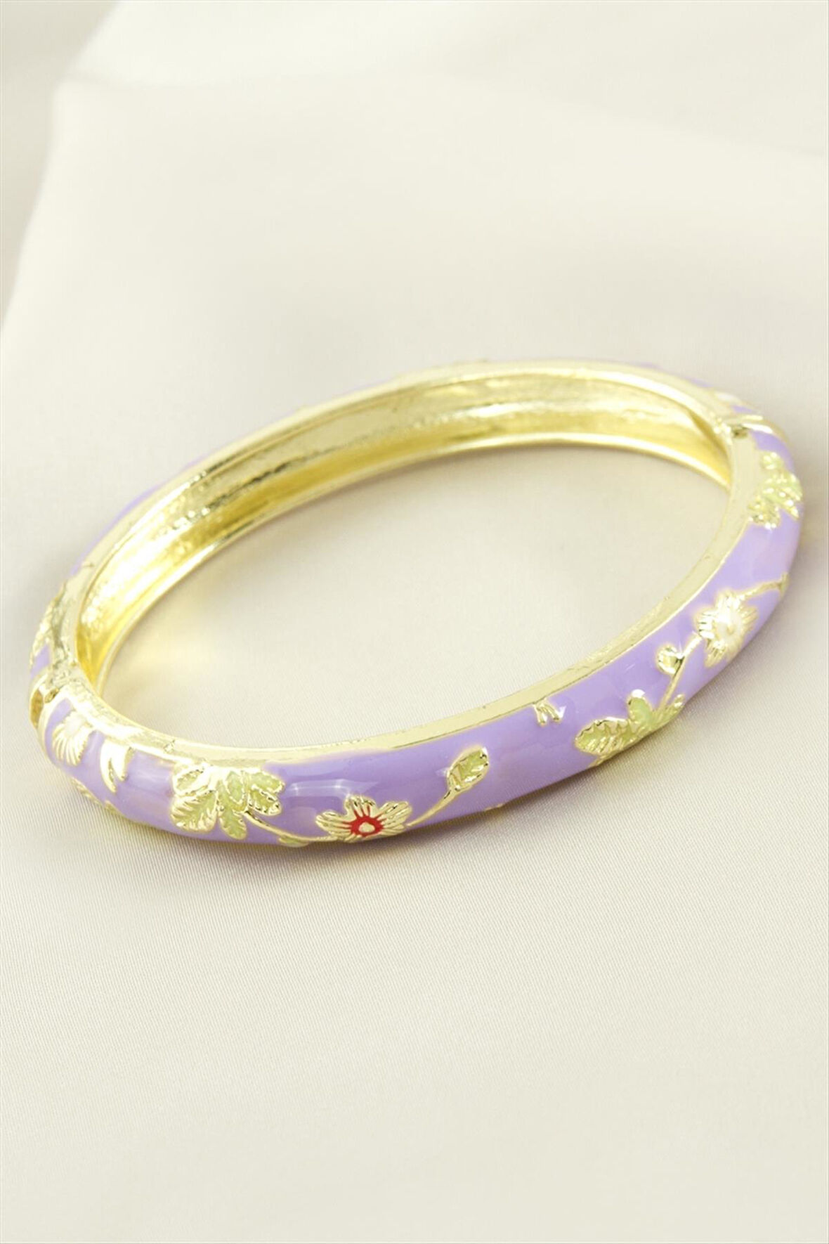 Çiçek İşlemeli Mineli Kelepçe Bileklik