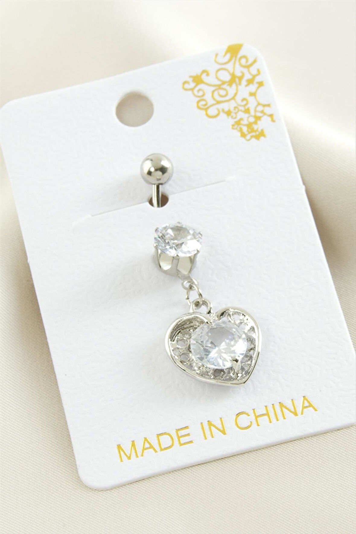 Kalp Zirkon Taşlı Çelik Piercing 1 Adet