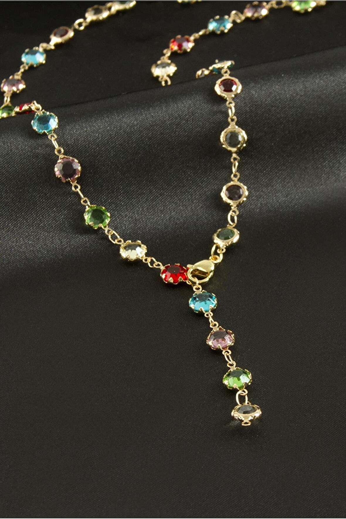 Kristal Taşlı Çelik Y Kolye