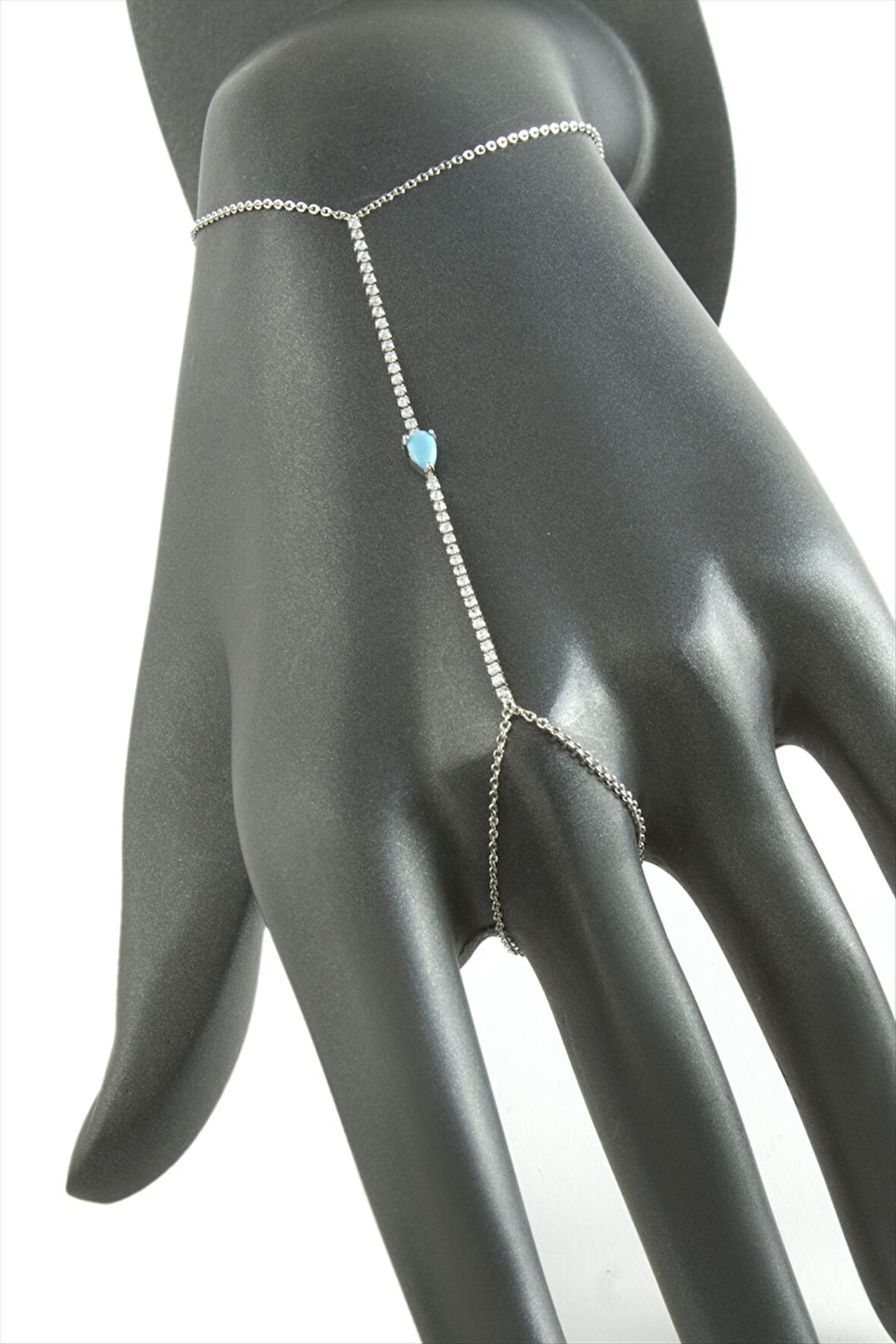 Damla Turkuaz Zirkon Taşlı Lüks Çelik Şahmeran