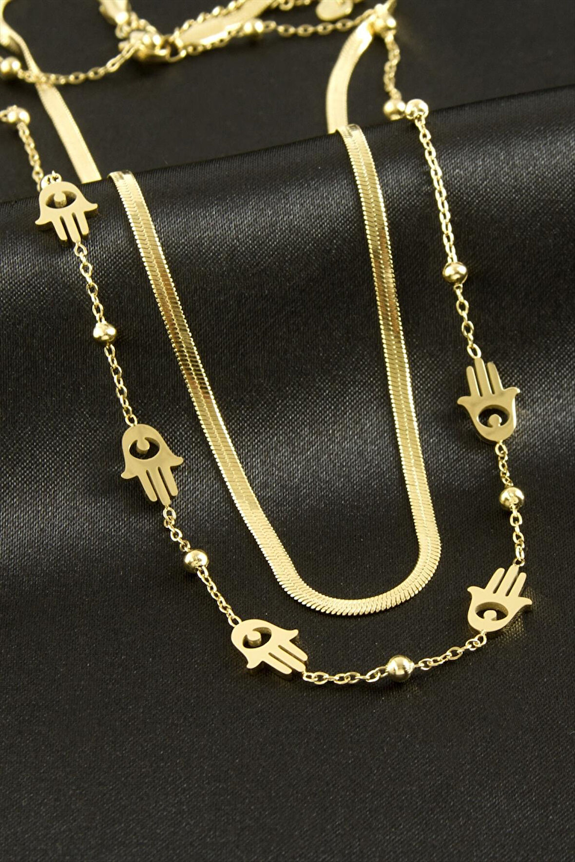 Ftm Ana Eli İtalyan Zincirli Lüks Çelik İkili Kolye