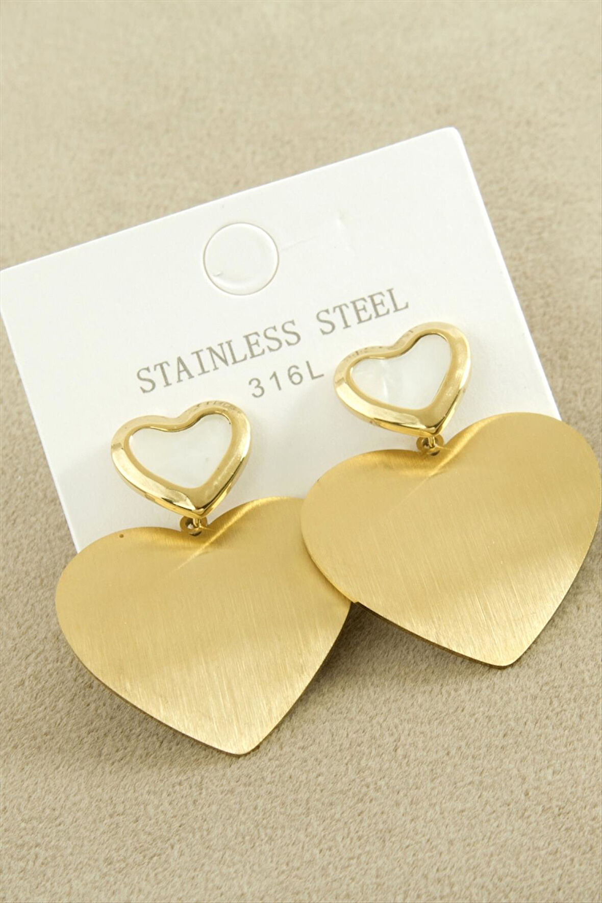 Kalp Sedef Lüks Çelik Küpe