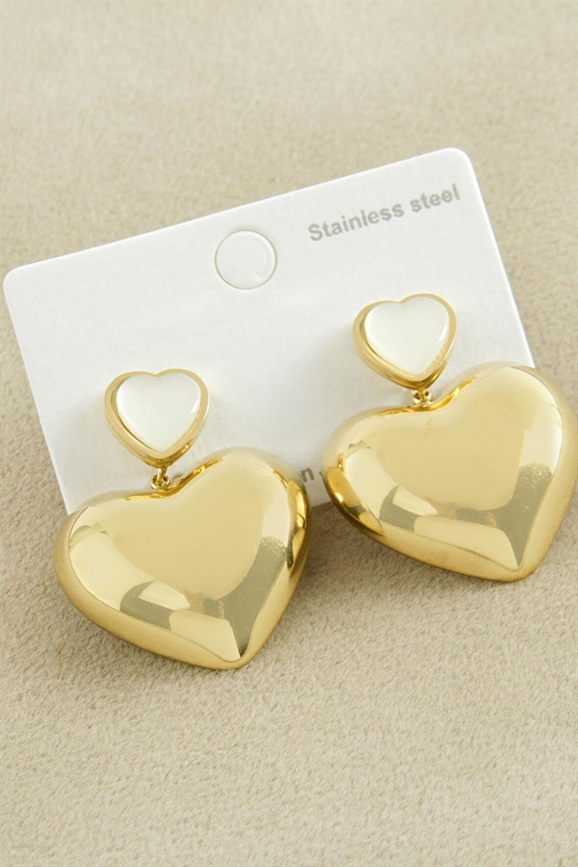 Kalp Sedef Lüks Çelik Küpe