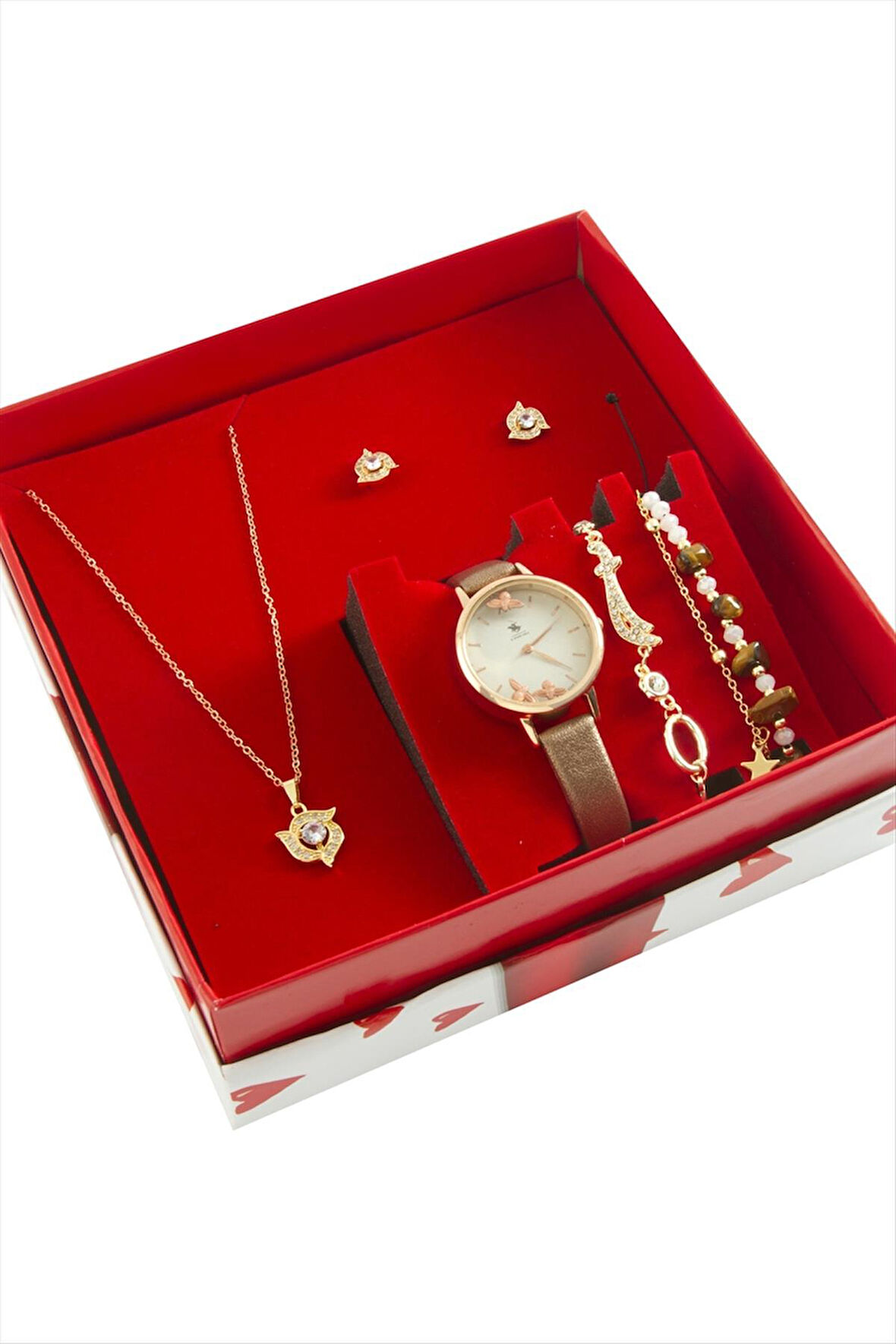 Kayışlı Kadın Kol Saati ve Takı Seti Kombini