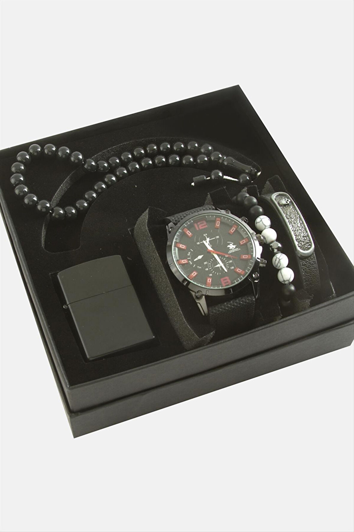 Kayışlı Kol Saati Tesbih Bileklik ve Çakmak Kutulu Set