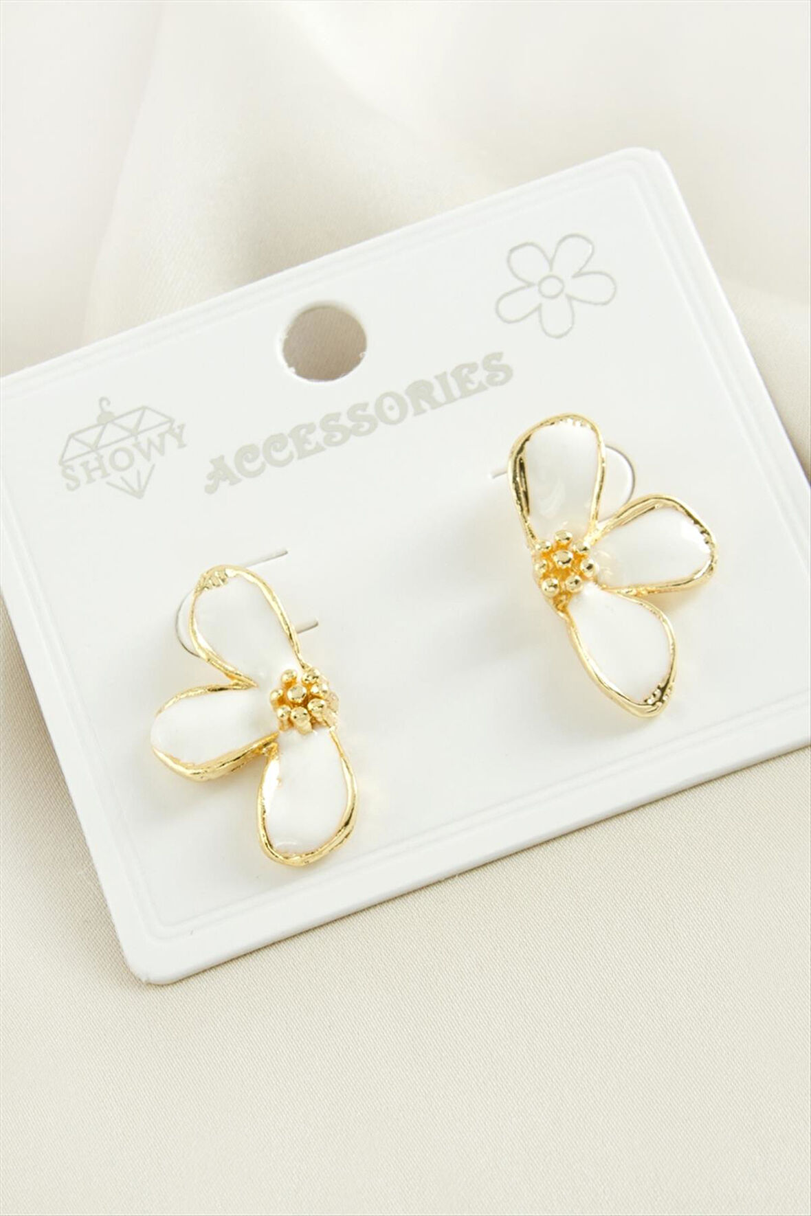 Çiçek Mineli Metal Küpe