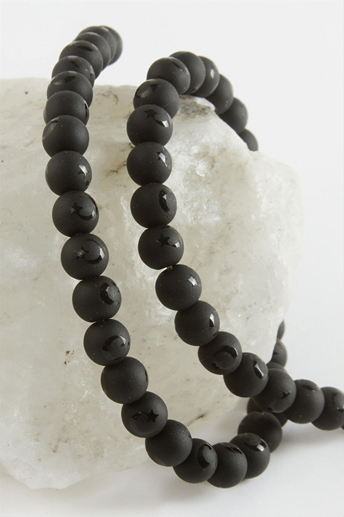 Ay Yıldız Desenli Onix Taşı 8 mm