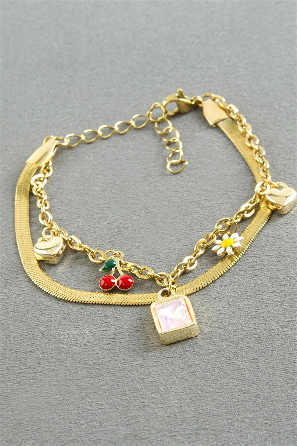 Dikdörtgen Şans Mineli Çelik Bileklik