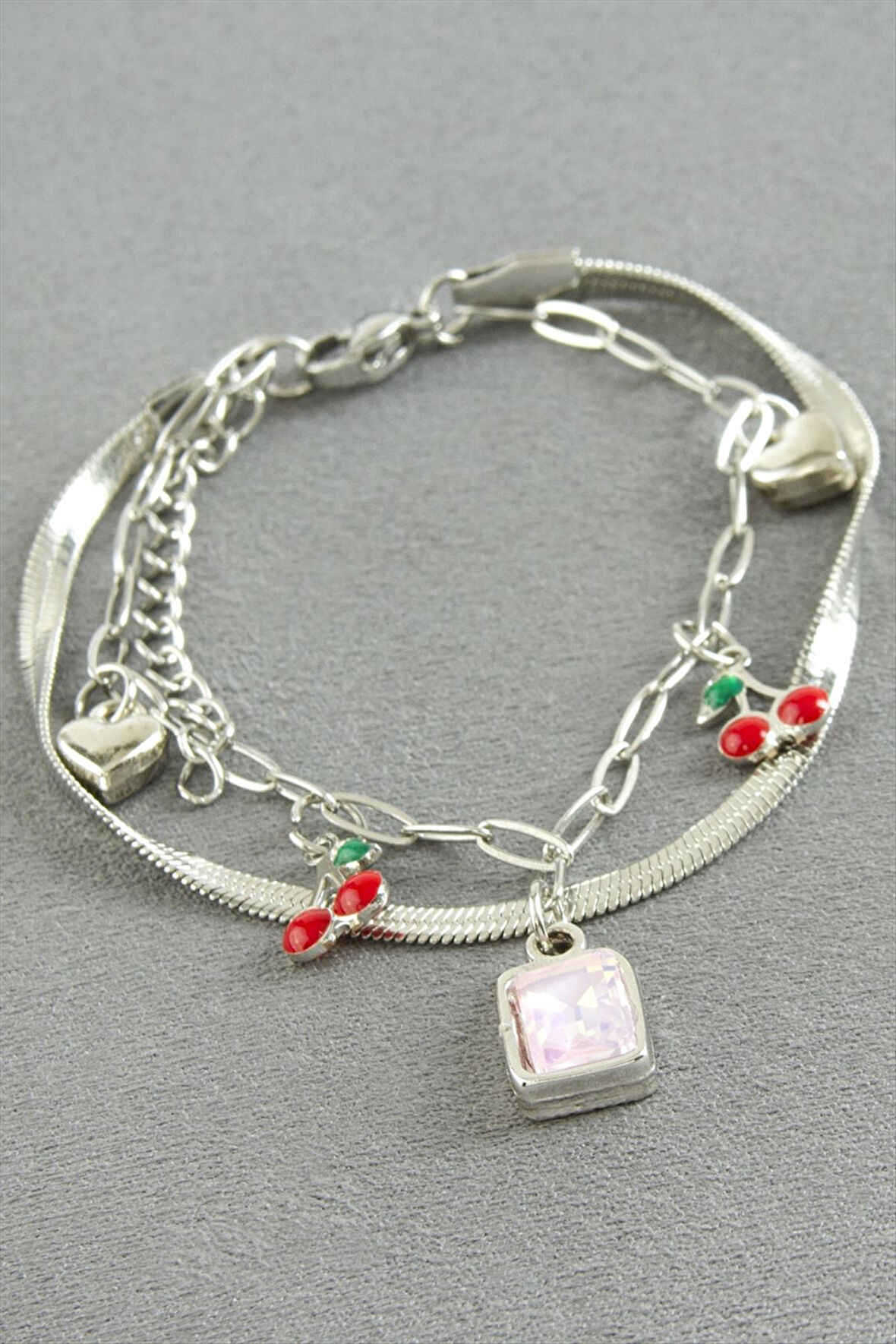 Dikdörtgen Şans Mineli Çelik Bileklik