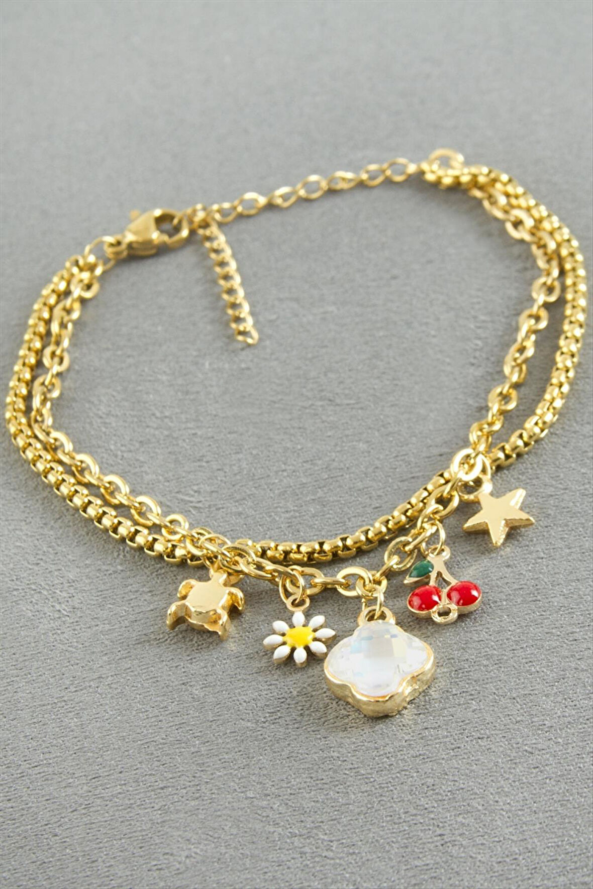 Çiçek Şans Mineli Çelik Bileklik