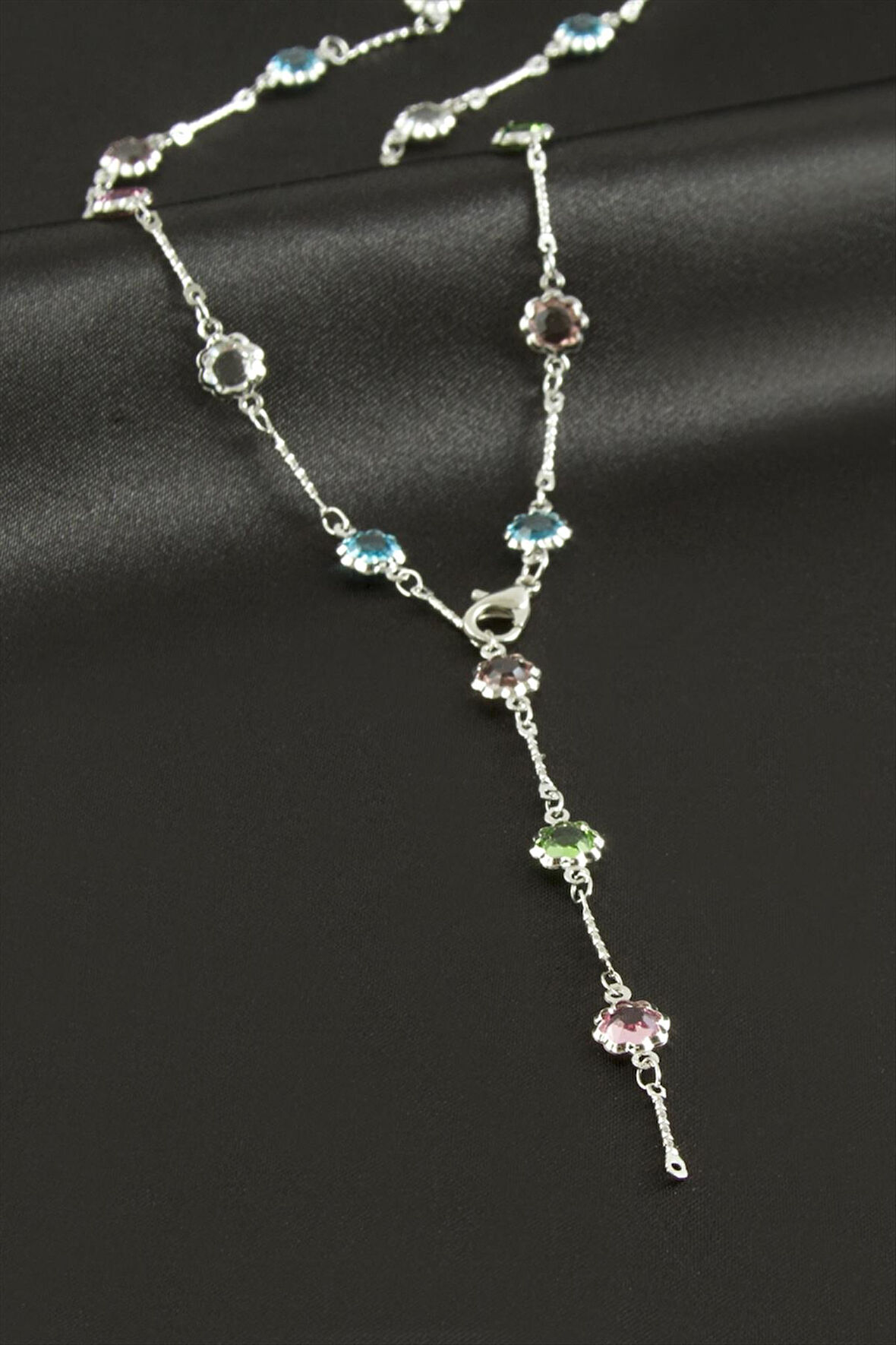 Çiçek Zirkon Taşlı Çelik Y Kolye