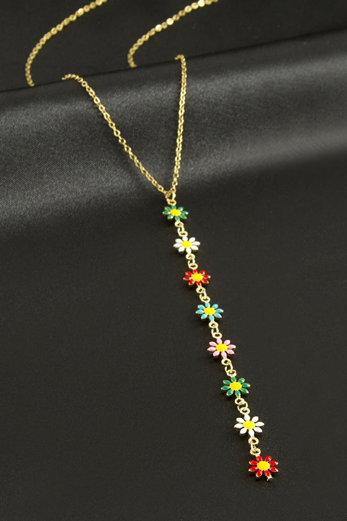 Papatya Mineli Çelik Y Kolye