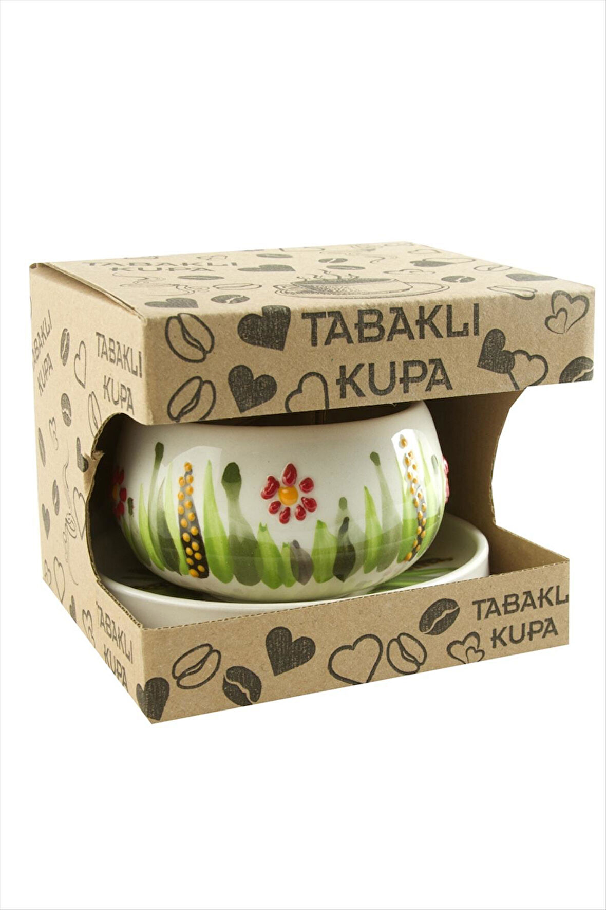 Papatya Desenli Seramik Tabaklı Kupa