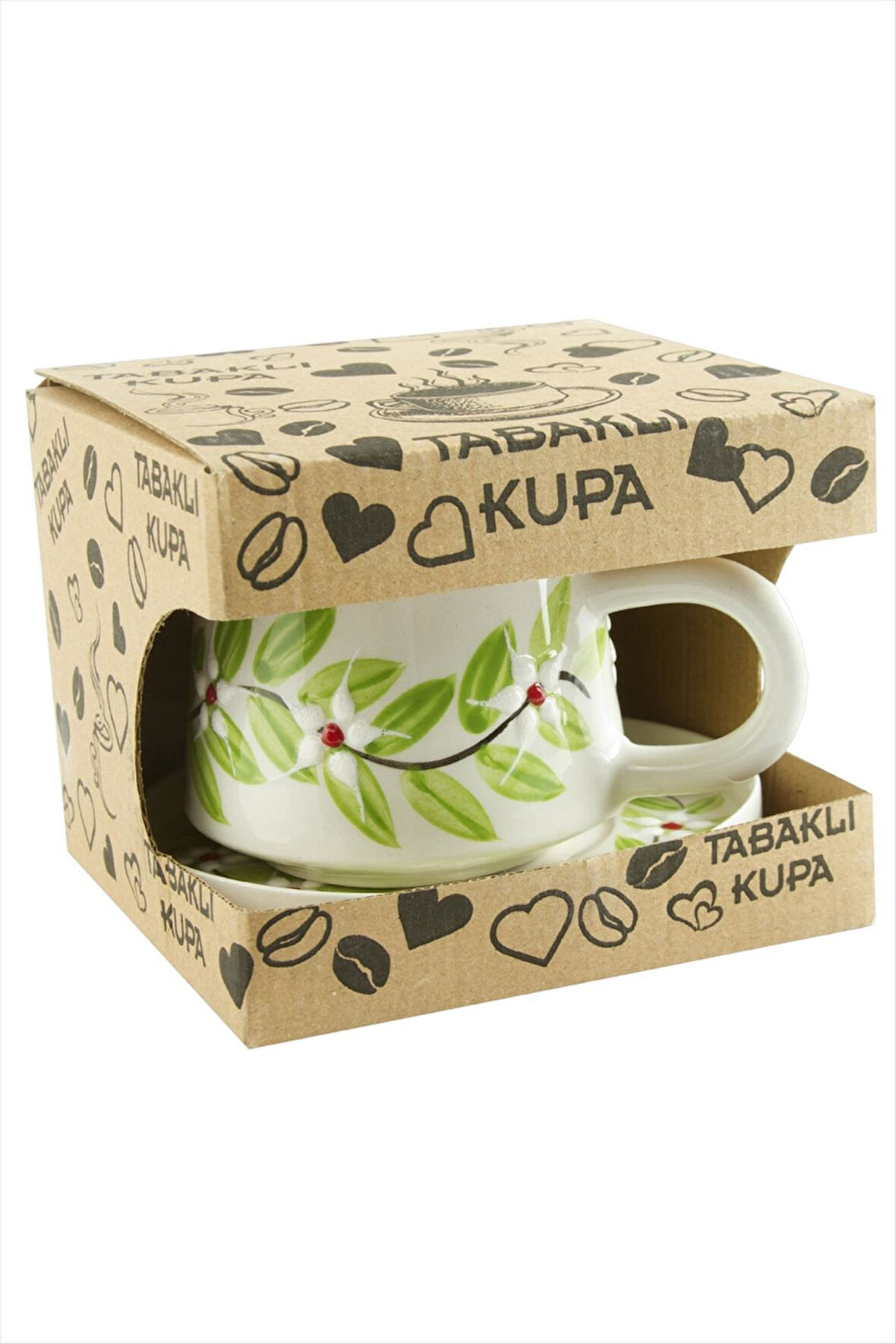 Yaprak Desenli Seramik Tabaklı Kupa