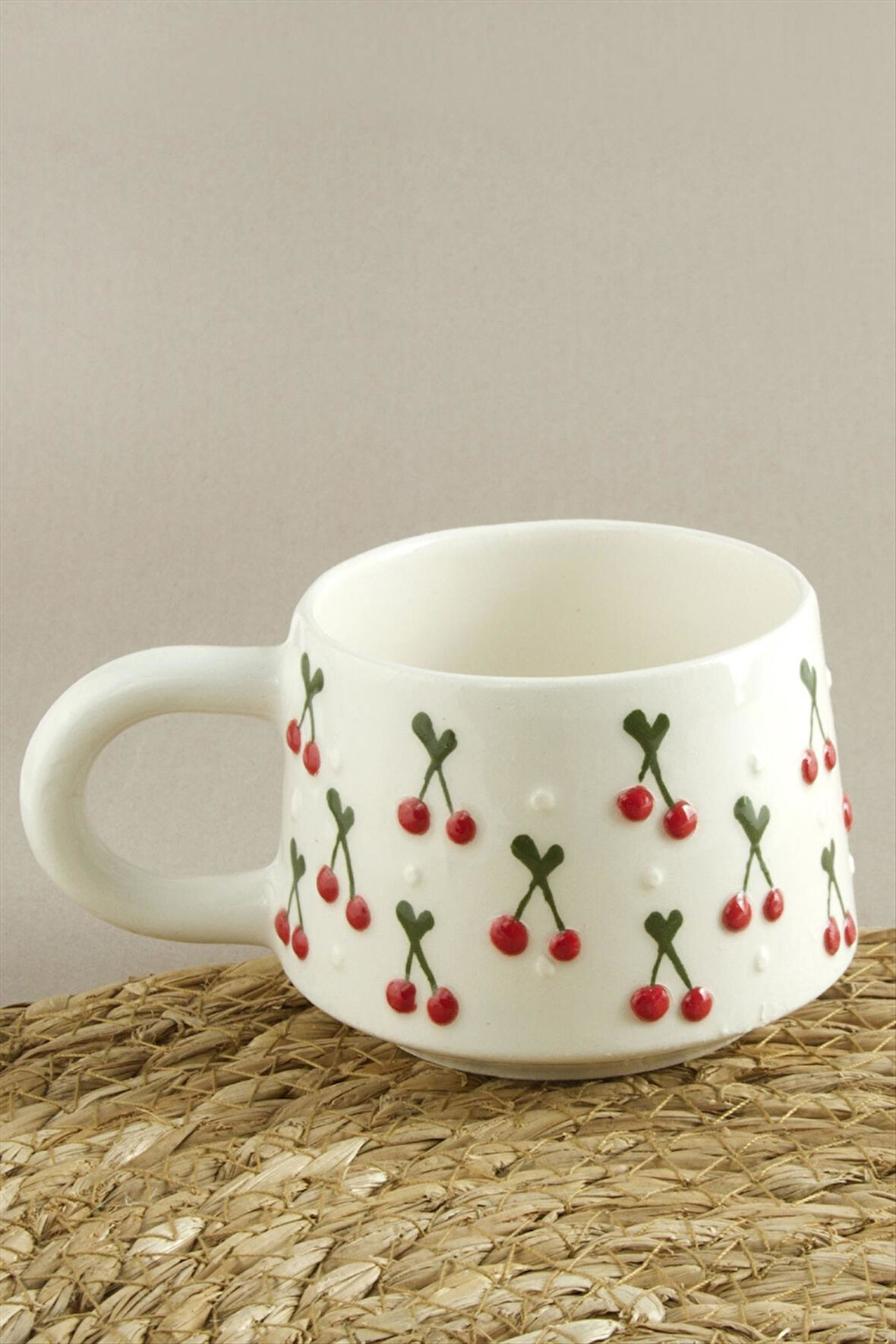 Kiraz Desenli Seramik Kupa