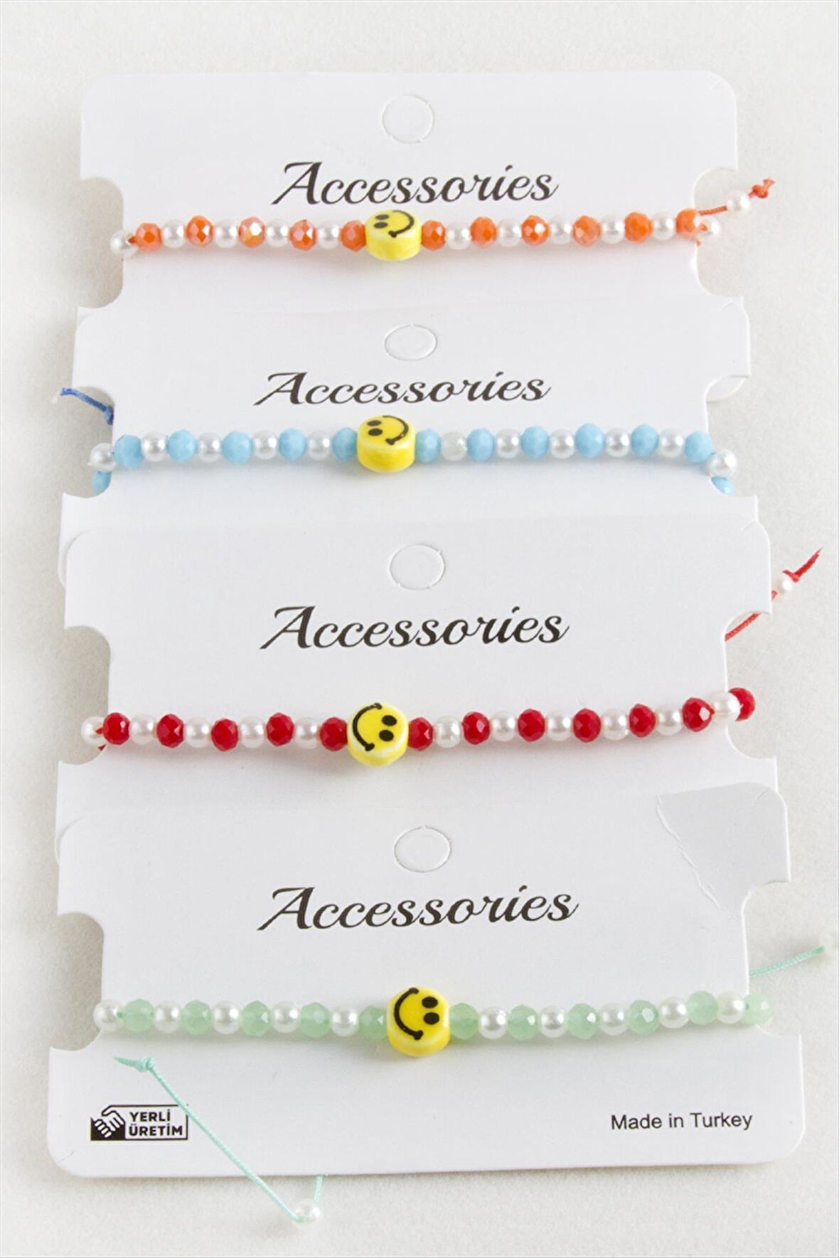 Emoji İnci Kristal Makrome İp Bileklik