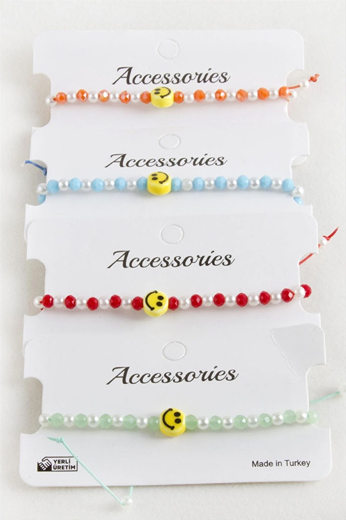 Emoji İnci Kristal Makrome İp Bileklik