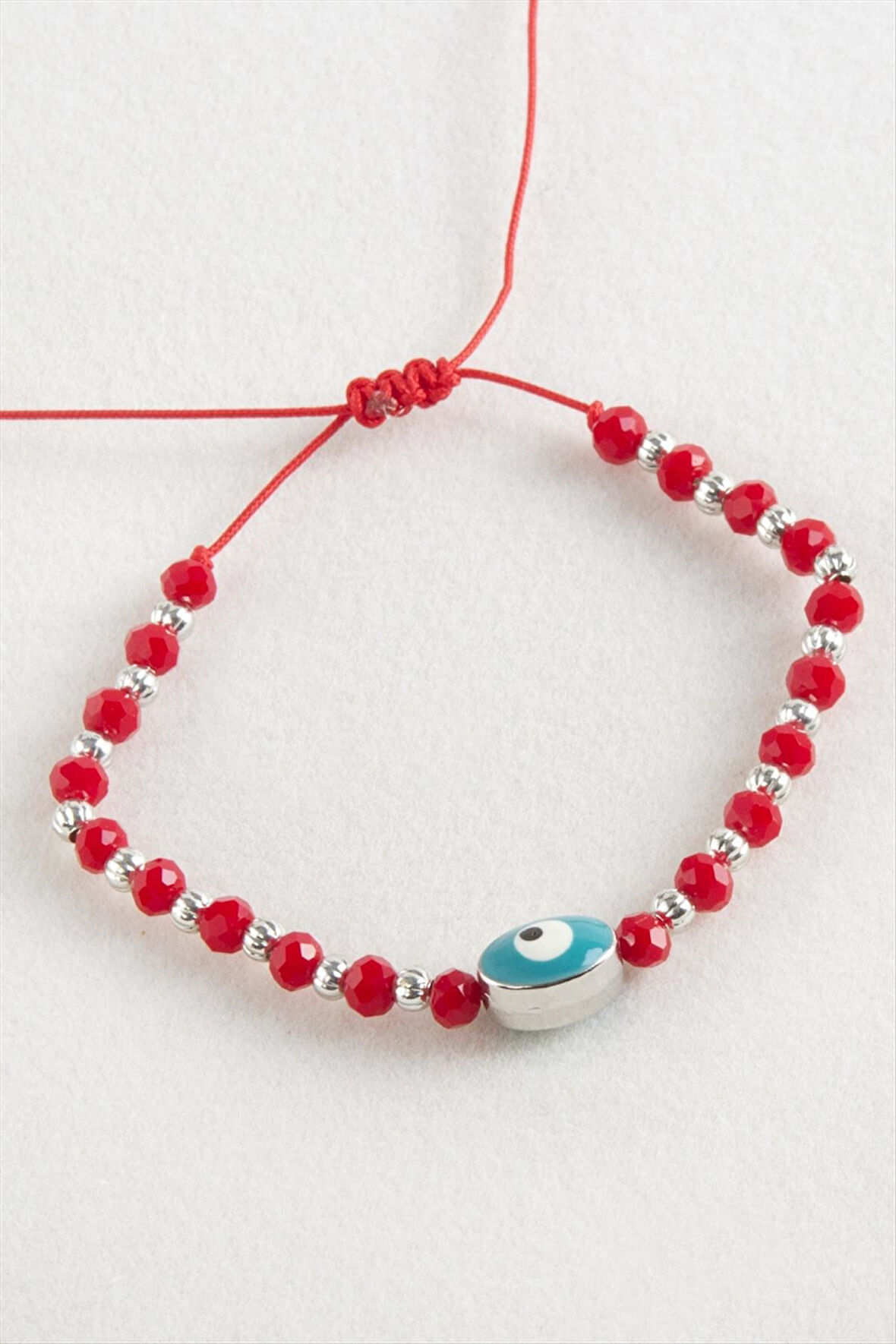 Oval Nazar Kristal Makrome İp Bileklik 1 cm