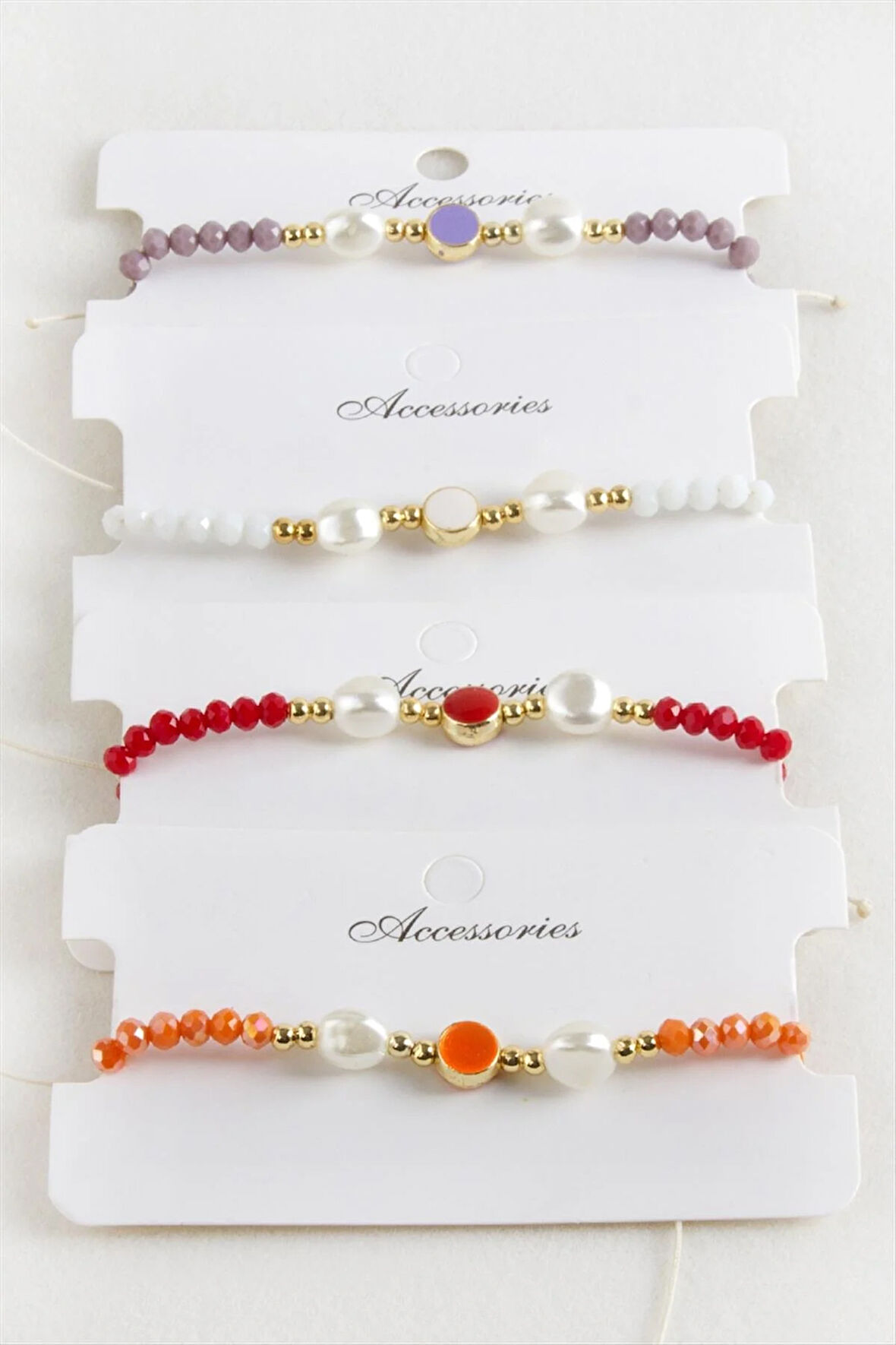 Mineli İnci Kristal Makrome İp Bileklik