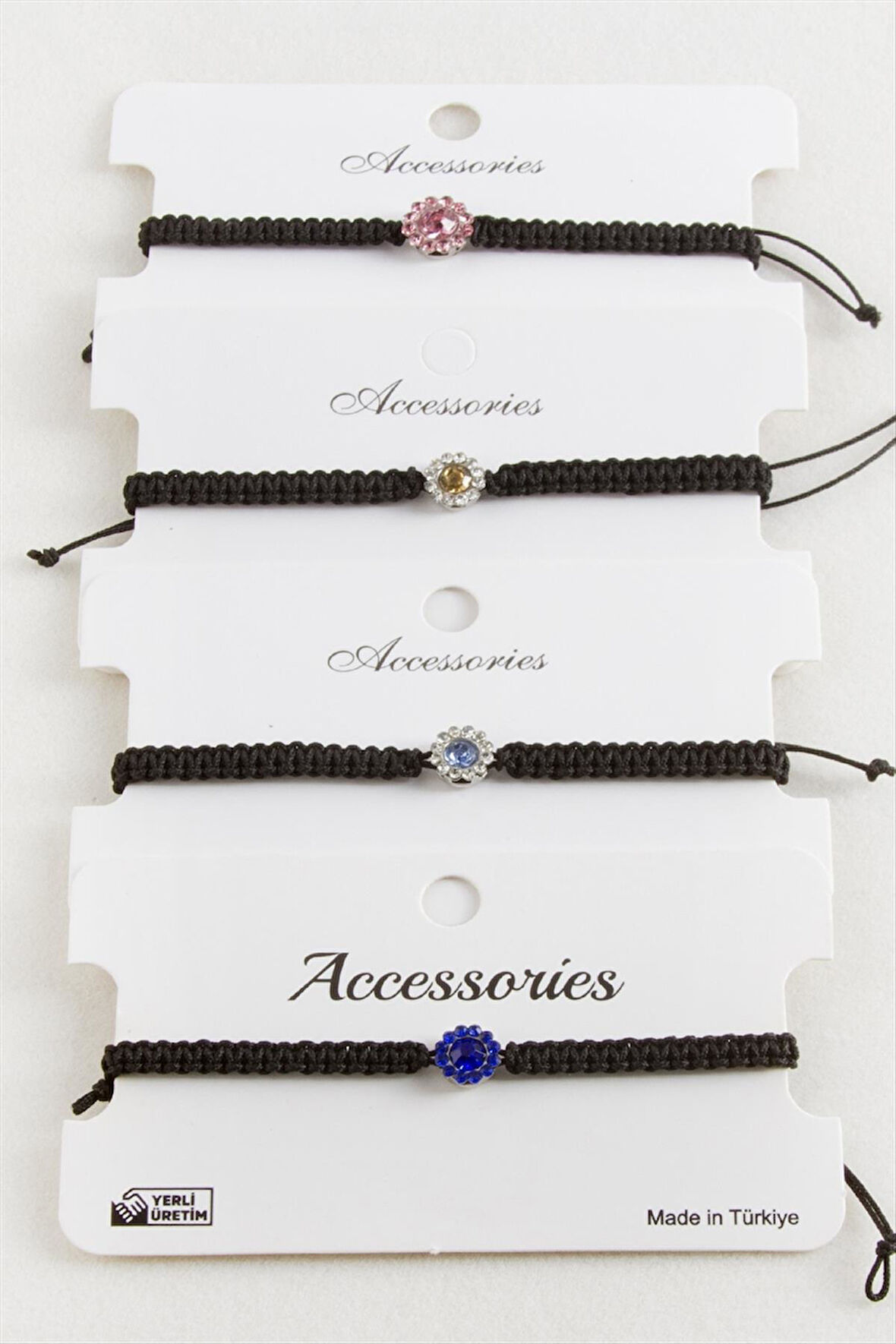 Çiçek Taşlı Makrome Örgülü Bileklik