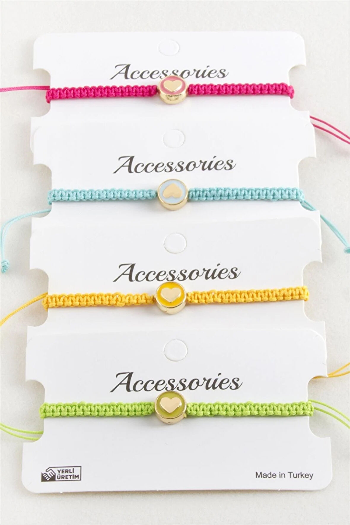 Kalp Mineli Makrome Örgülü Bileklik