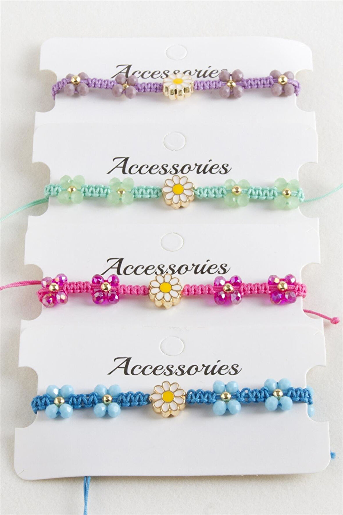 Papatya Mineli Makrome Örgülü İp Bileklik