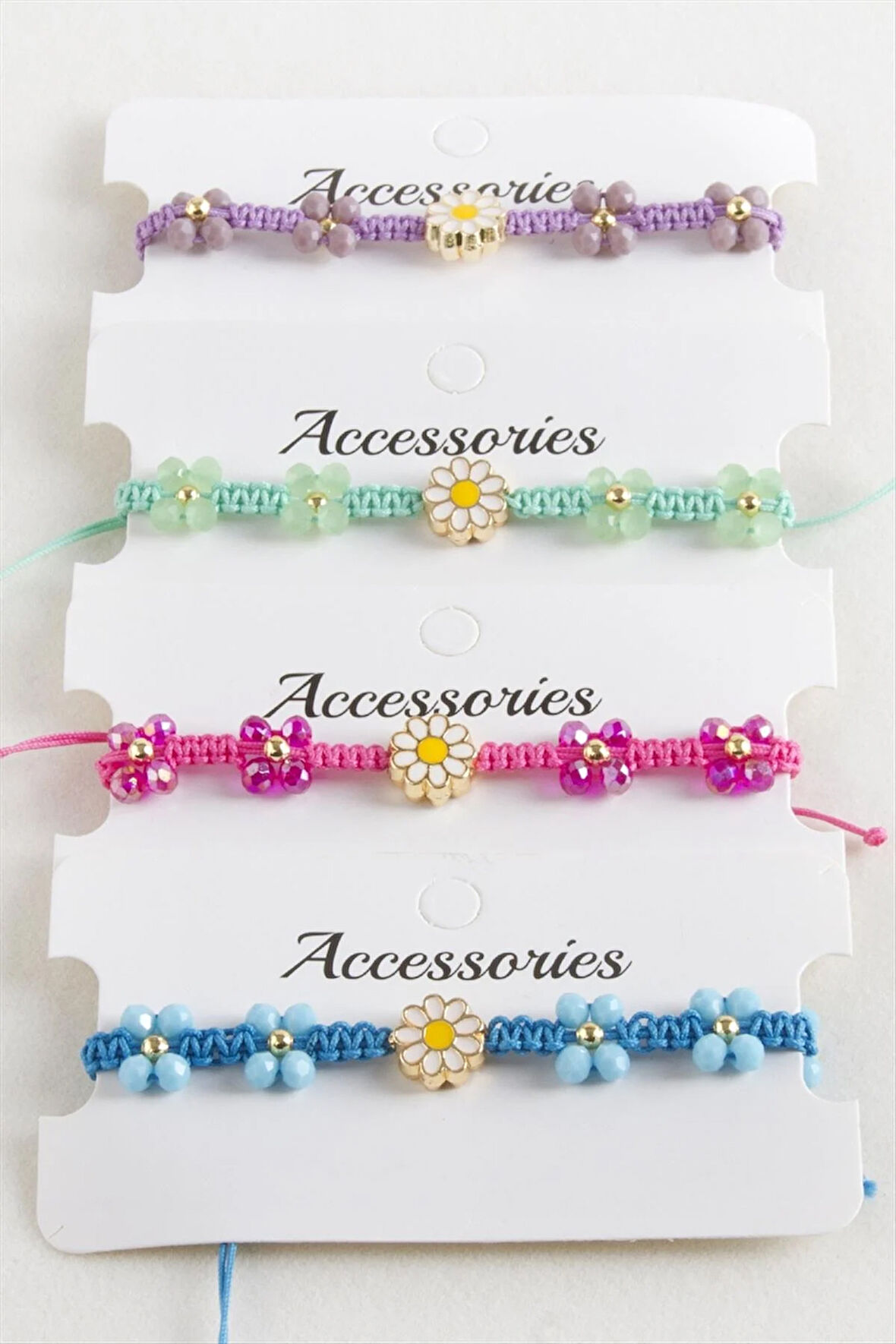 Papatya Mineli Makrome Örgülü İp Bileklik