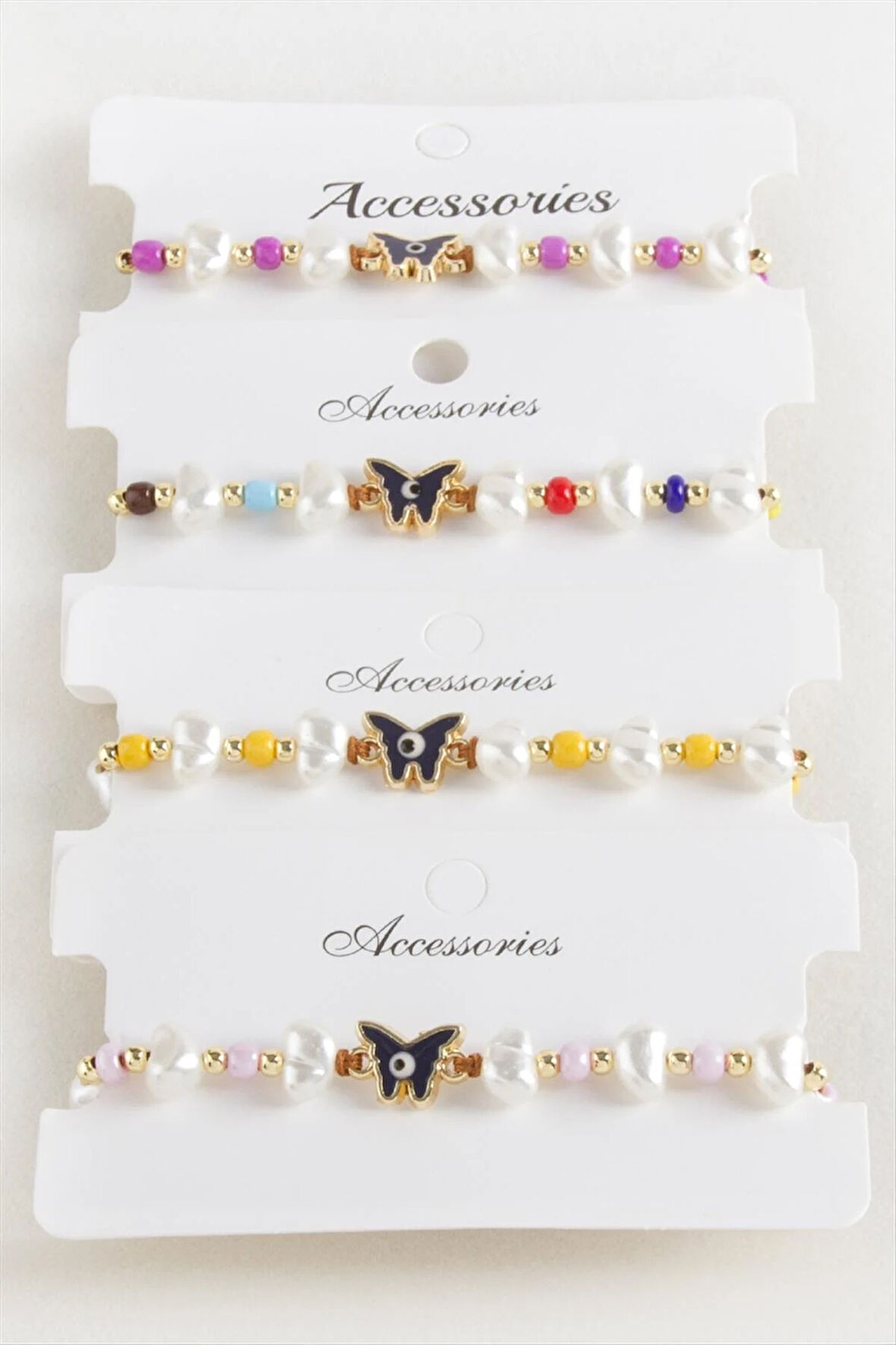 Kelebek Boncuk İnci Makrome İp Bileklik