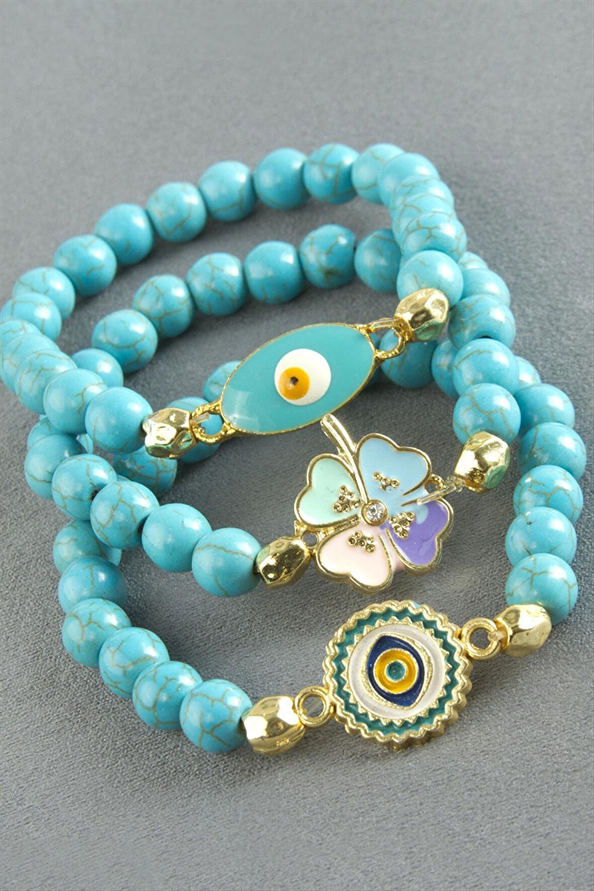 Karşık Figürlü Turkuaz Doğaltaş Bileklik