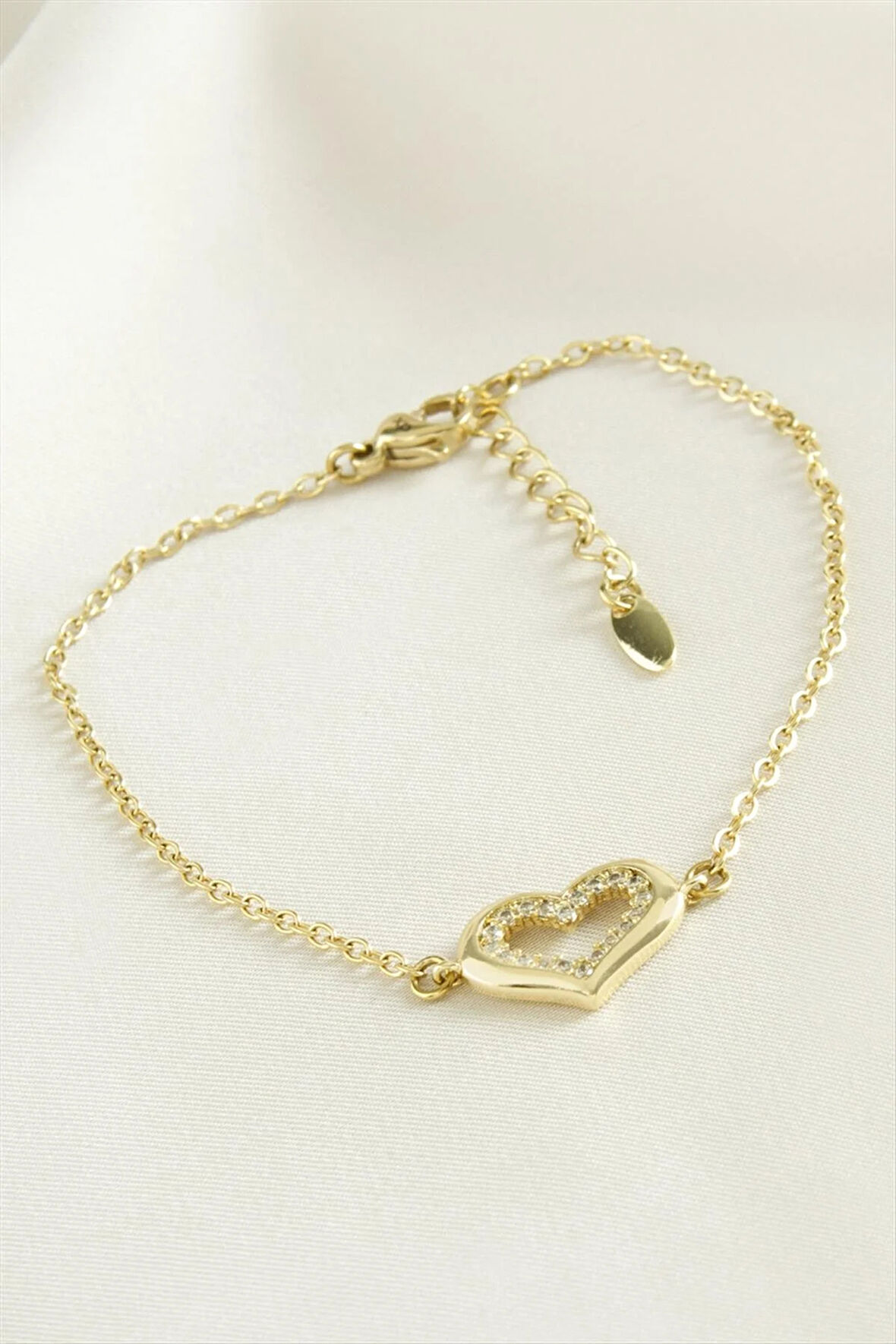 Kalp Zirkon Taşlı Çelik Bileklik