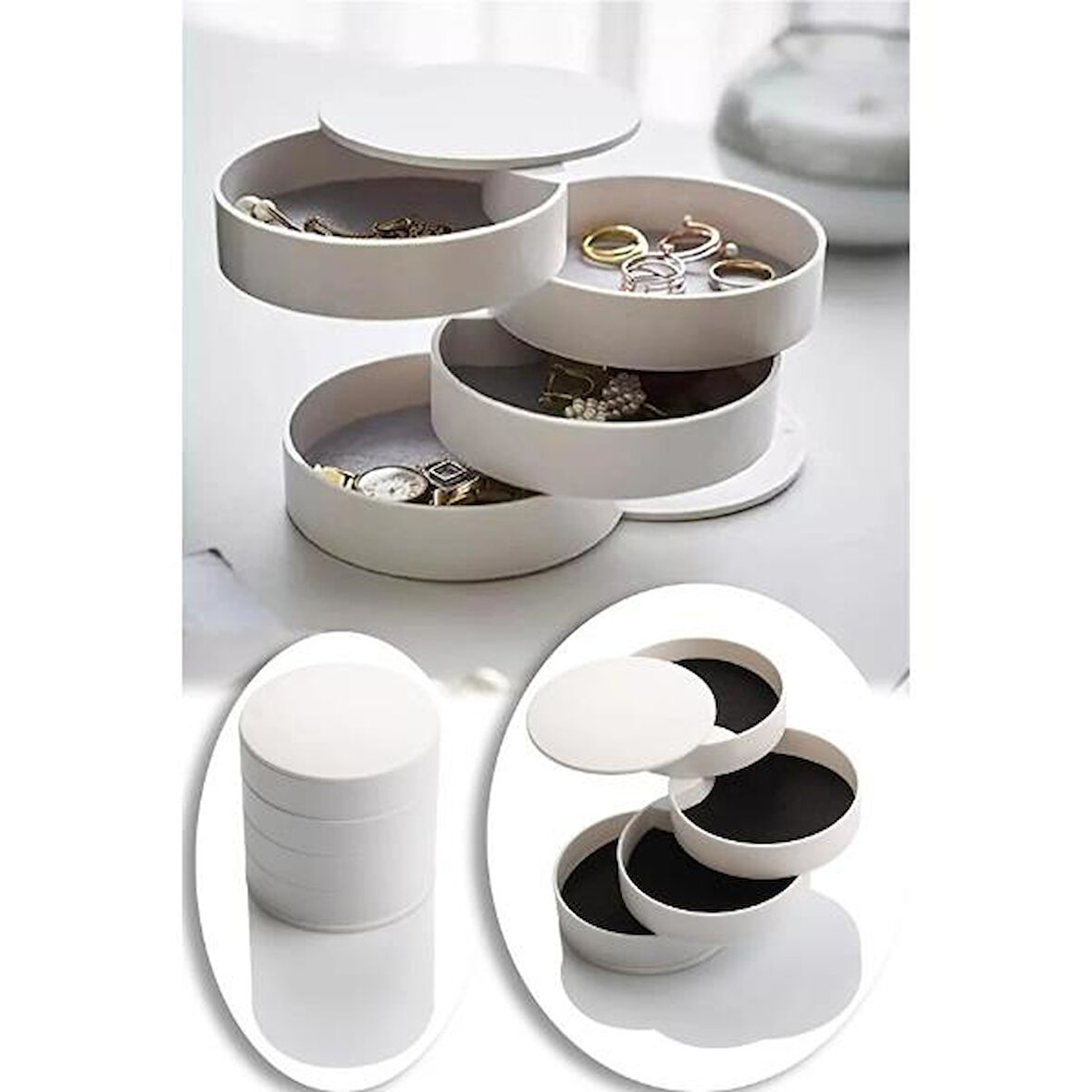 4 Katlı Dönen Silindir Takı Organizeri