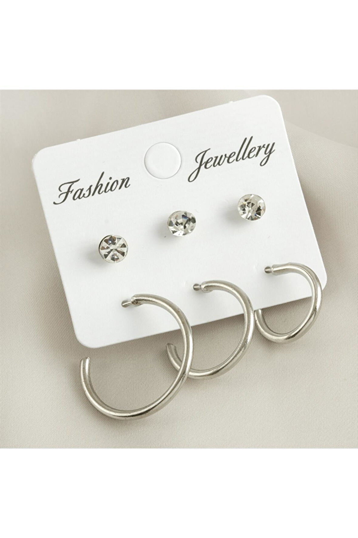 6 Adet Boru Taşlı Halka Küpe 1,5-2-2,5 cm