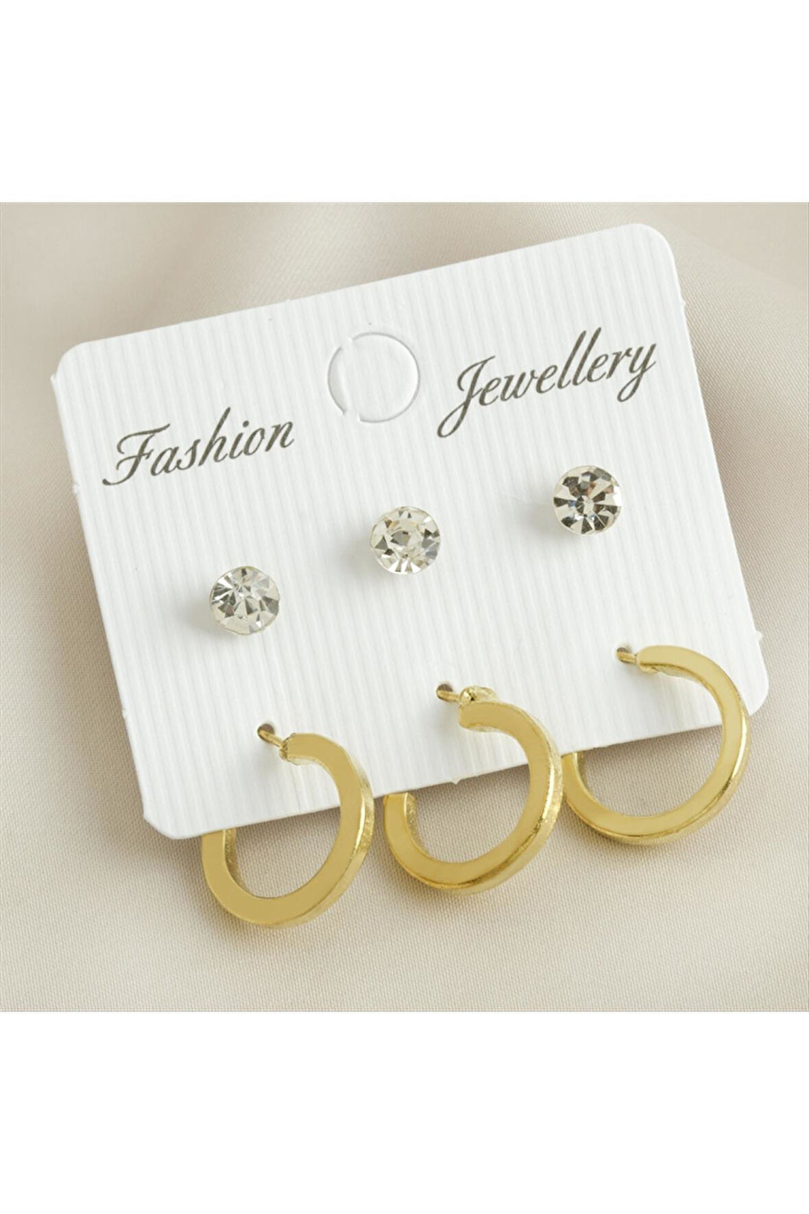 6 Adet Köşeli Taşlı Halka Küpe 1,5 cm