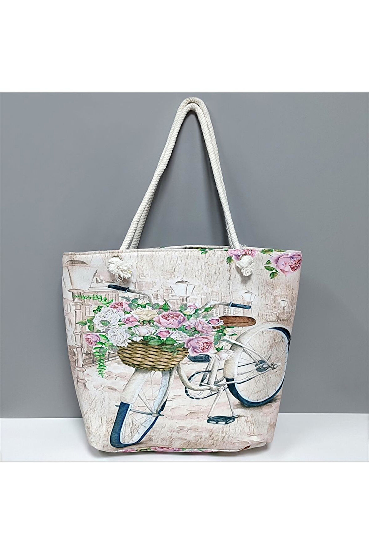 Bisiklet Desenli Plaj Çantası