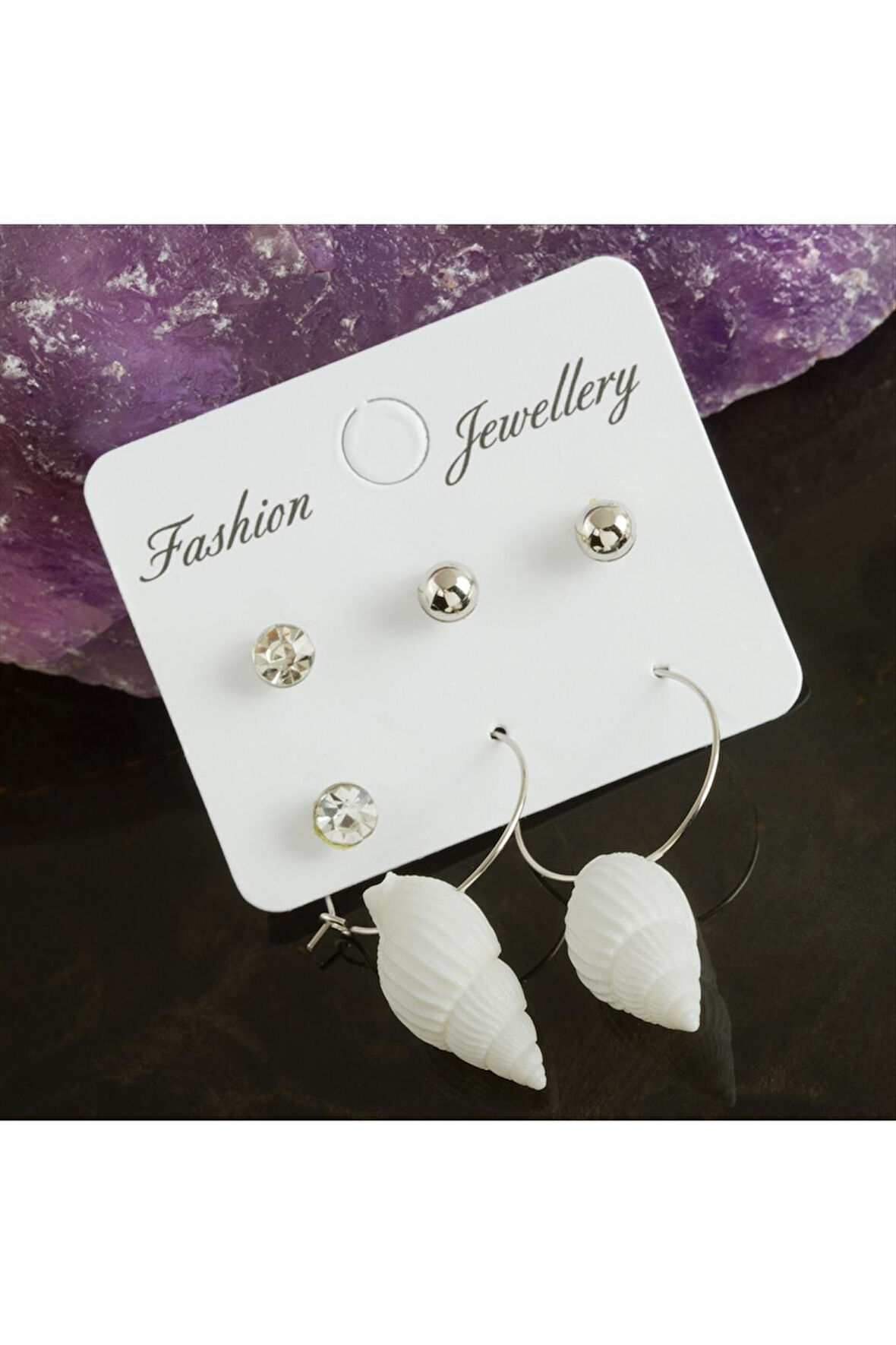 6 Adet Deniz Kabuğu Taşlı Halka Küpe 2 cm