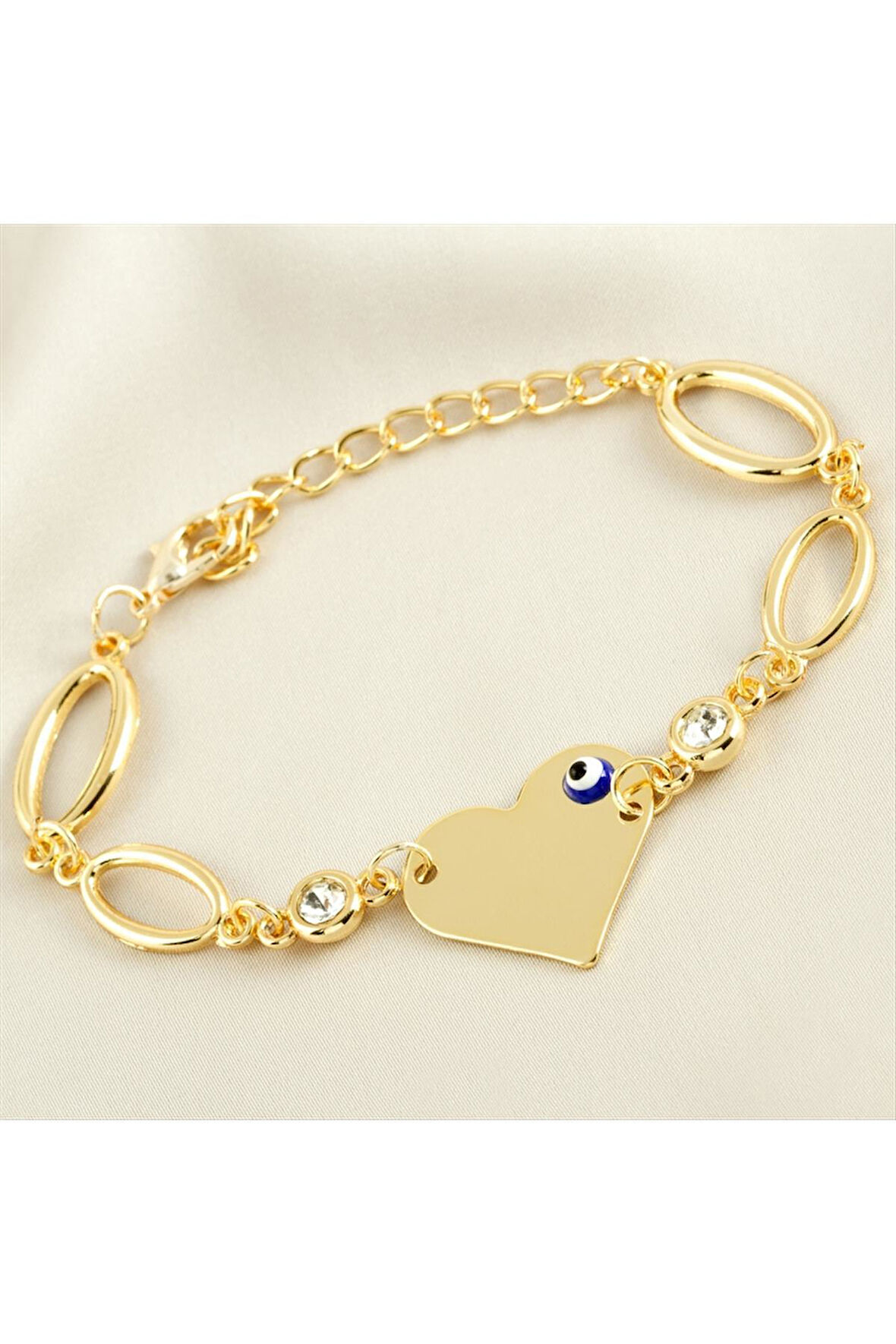 Kalp İsim Yazılabilir Boş Plaka Taşlı Bileklik