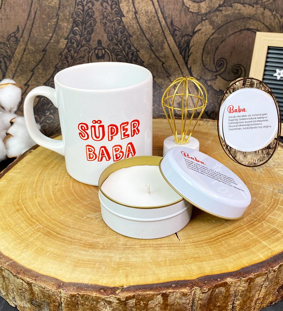 Baba Tasarımlı Mum Kupa Ve Mini Lamba Set