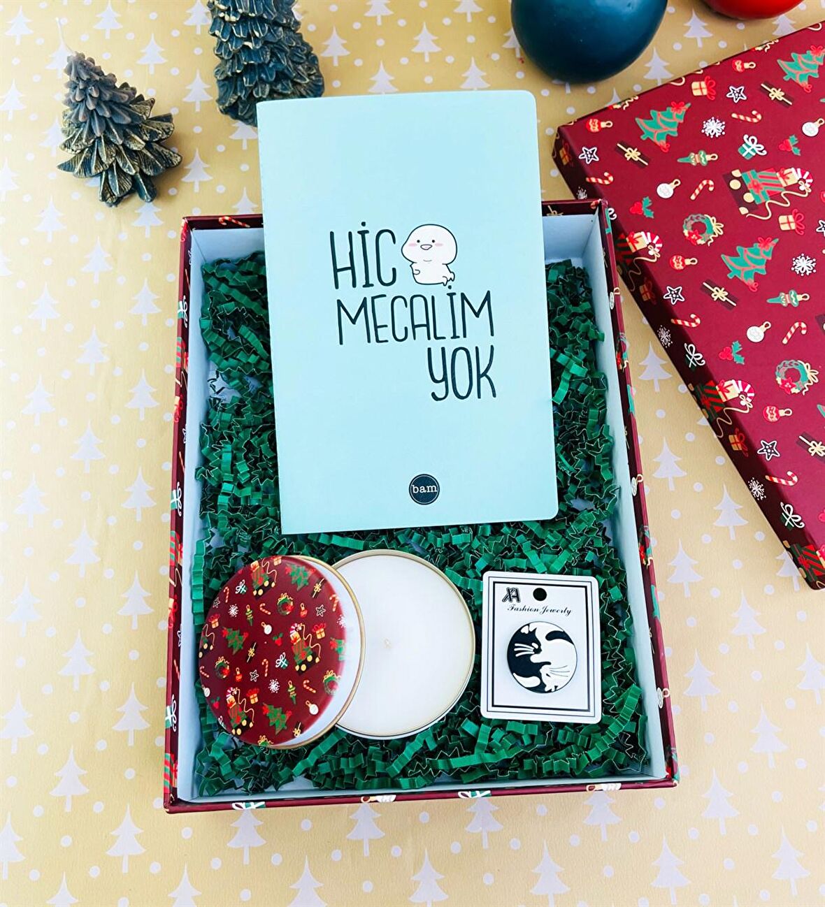 Hiç Mecalim Yok Mumlu Kırmızı Kutulu Yılbaşı Hediye Seti