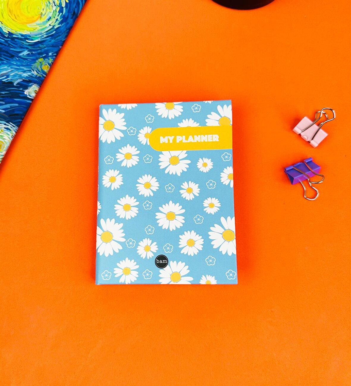 Mavi Papatya Tasarımlı Sert Kapaklı Mini Defter
