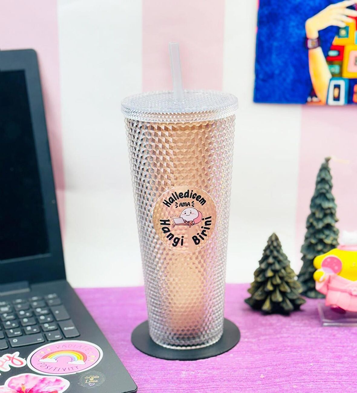 Star Sky Kristal Desenli Pipetli Bardak 750Ml