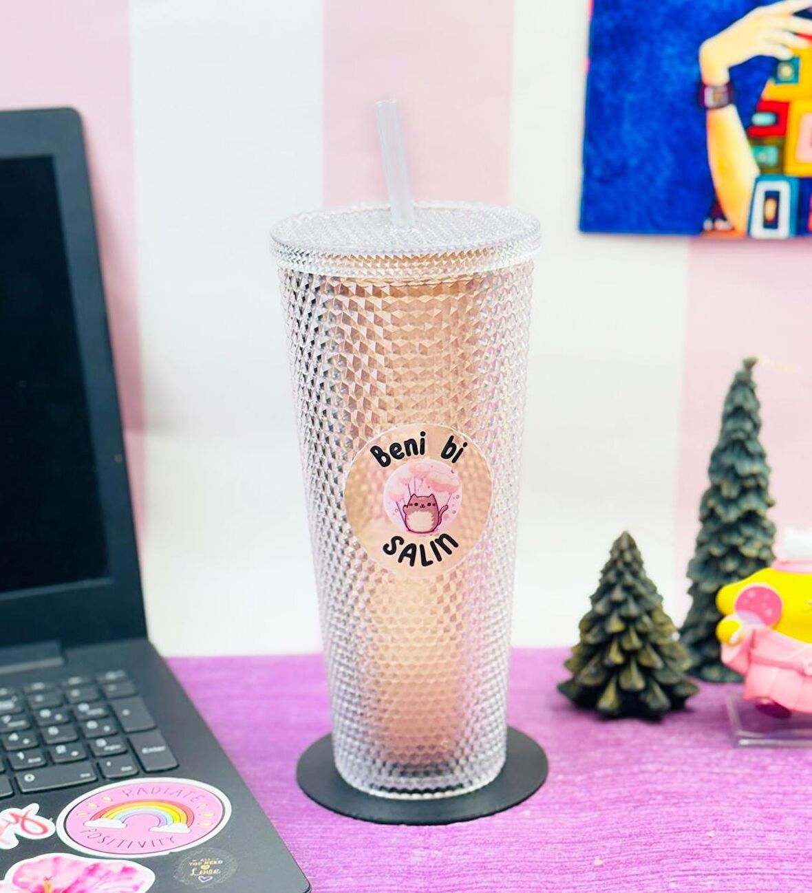 Star Sky Kristal Desenli Pipetli Bardak 750Ml