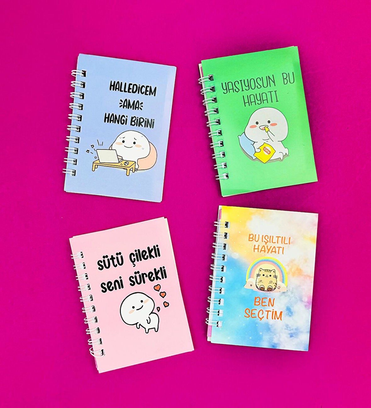 Mini 4'lü Mottolu Spiralli Defter 