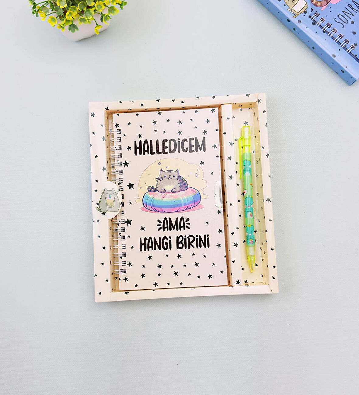 Sevimli Desenli Kilitli Defter ve Kalem Seti