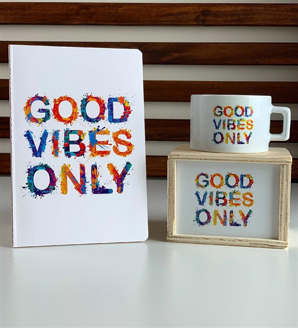 Goods Vibes Only Ahşap Kutulu Kupa Ve Defter Seti