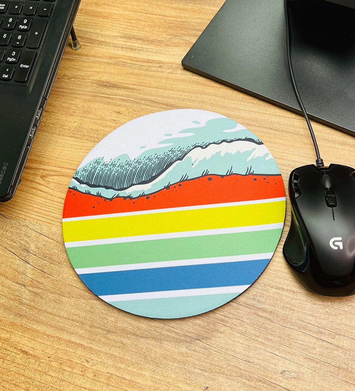 Retro Dalga Tasarımlı Oval Mouse Pad	