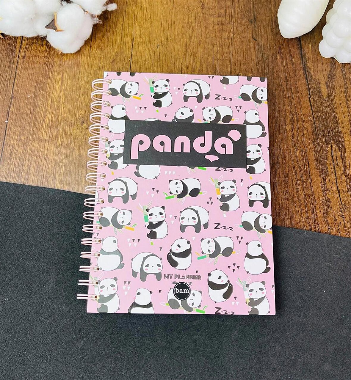 Panda Tasarımlı Çizgili Spiralli Defter
