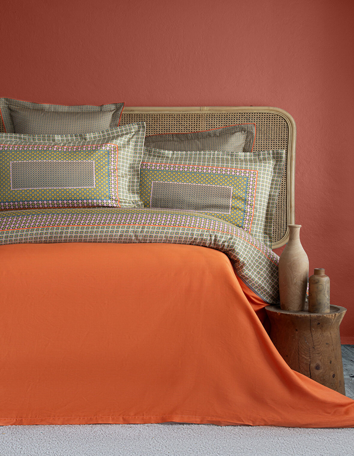 CIFT KISILIK ELEGANCE BASKILI SATEN NEVRESIM TAKIMI REGINA ORANGE  - NEVRESIM